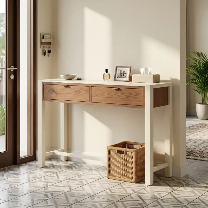 Console Table Kayu 2 Laci Rangka Putih [3]