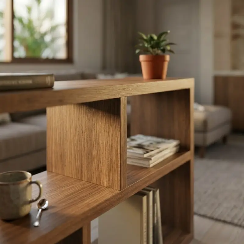 Console Table Kayu dengan Rak Terbuka Asimetris [3]
