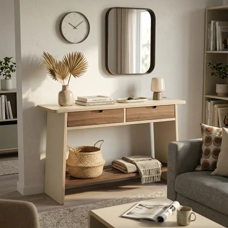 Console Table Kayu Plywood 2 Laci dengan Rak Bawah [2]