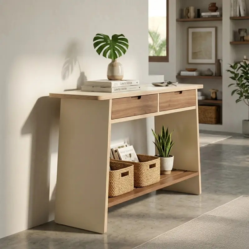 Console Table Kayu Plywood 2 Laci dengan Rak Bawah [3]