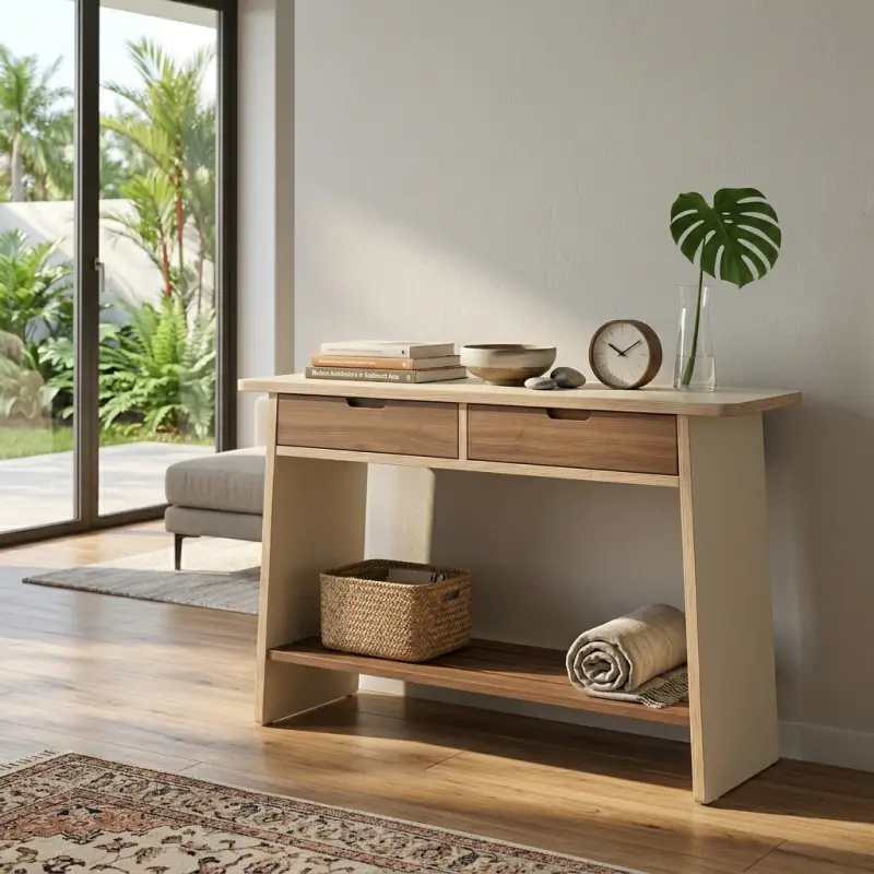 Console Table Kayu Plywood 2 Laci dengan Rak Bawah [4]