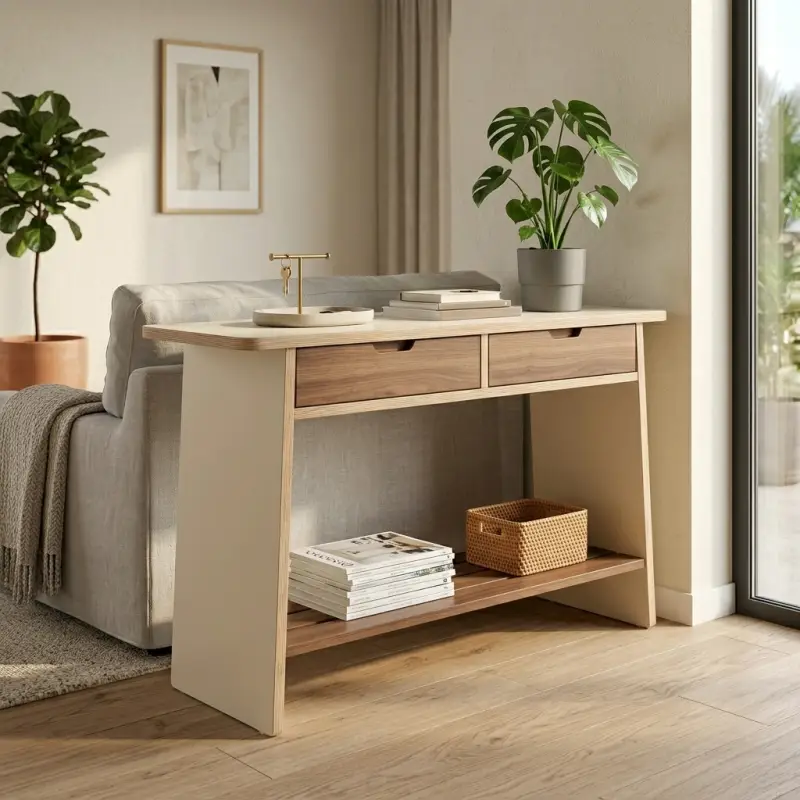 Console Table Kayu Plywood 2 Laci dengan Rak Bawah [5]