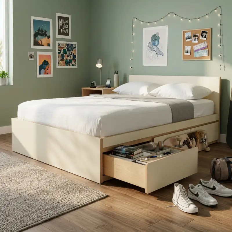 Dipan Kayu dengan Laci Penyimpanan Bawah Tempat Tidur [4]