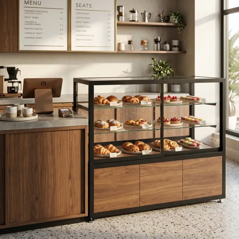 Etalase Display Pastry Rangka Besi Finishing Walnut [4]