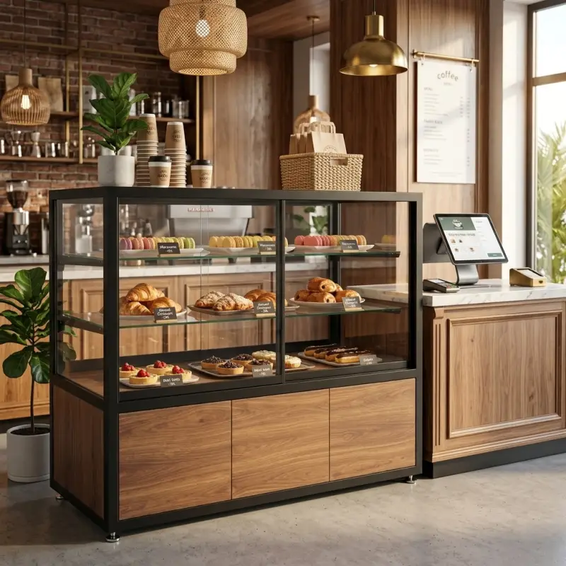 Etalase Display Pastry Rangka Besi Finishing Walnut [6]
