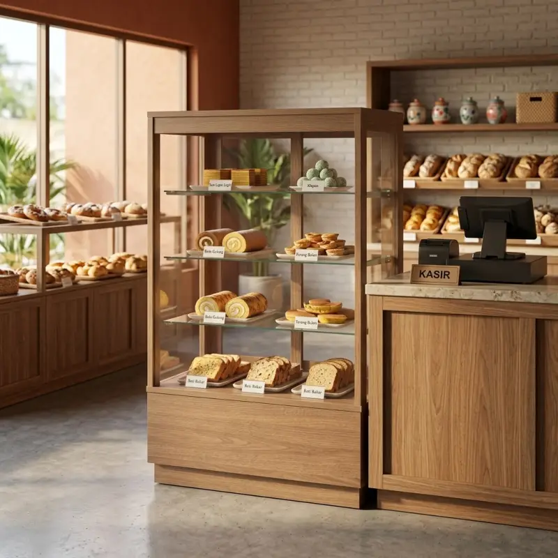 Etalase Display Pastry Rangka Kayu Rak Kaca [3]