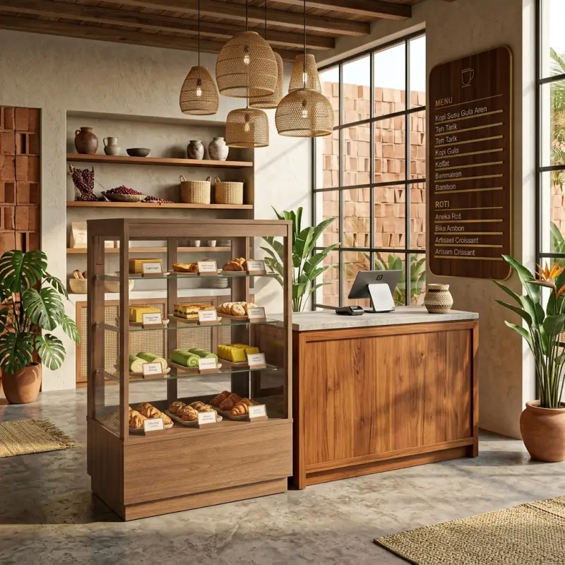 Etalase Display Pastry Rangka Kayu Rak Kaca [4]