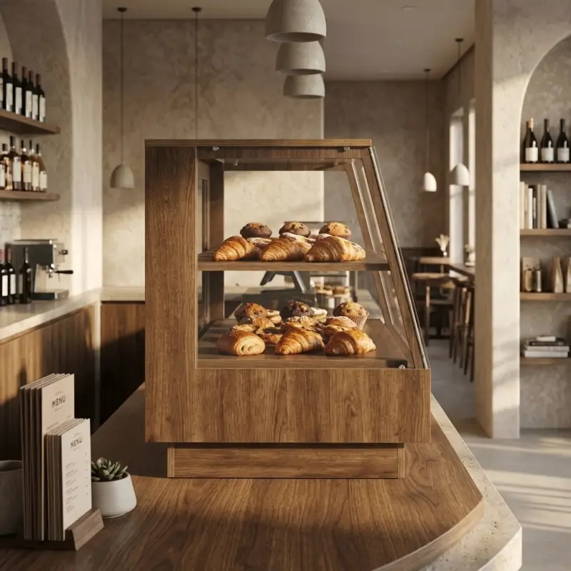 Etalase Kayu 2 Susun Kaca Miring untuk Bakery dan Cafe [5]
