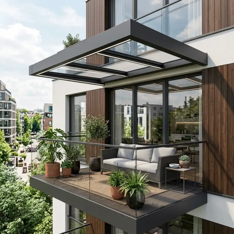 Kanopi Balkon Atap Kaca Rangka Aluminium Modern [3]