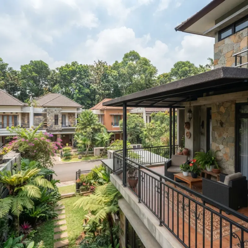 Kanopi Balkon Baja Hitam Atap Panel Datar Gaya Tropis Modern [3]