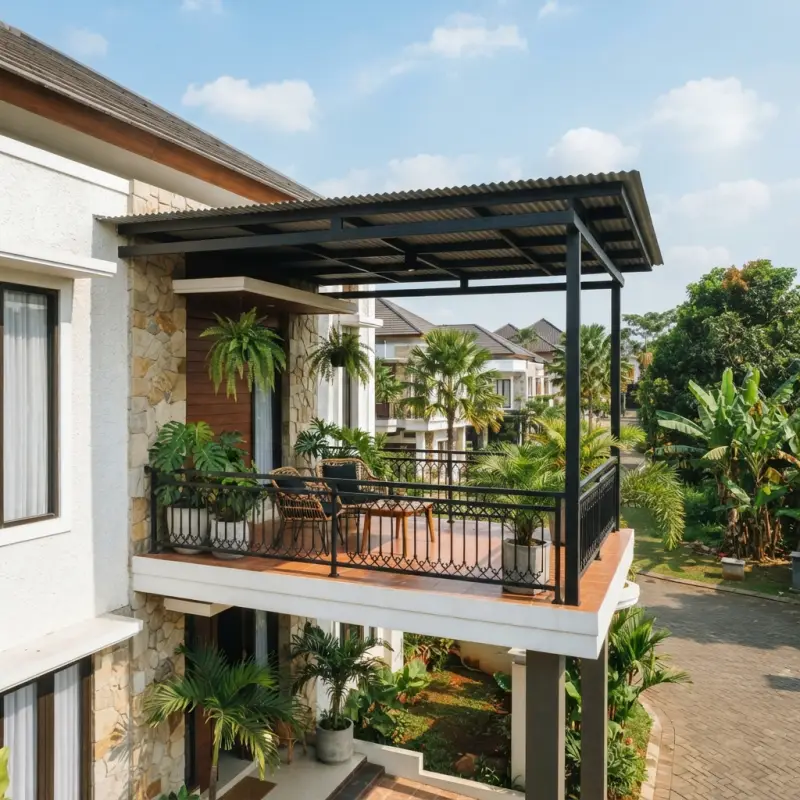 Kanopi Balkon Baja Hollow Atap Gelombang Gaya Tropis Modern [2]