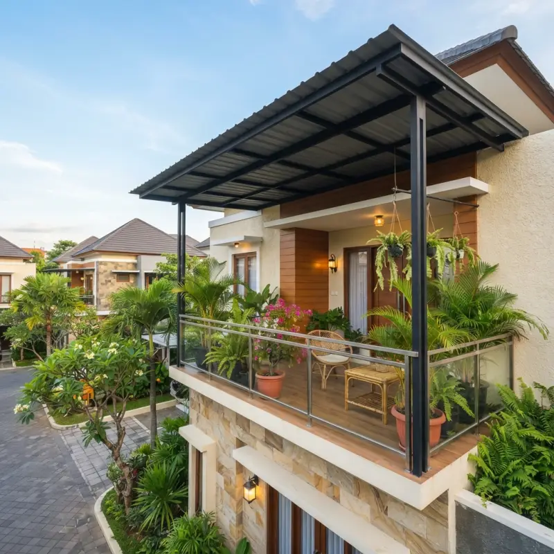 Kanopi Balkon Baja Hollow Atap Spandek Gaya Tropis Modern [2]