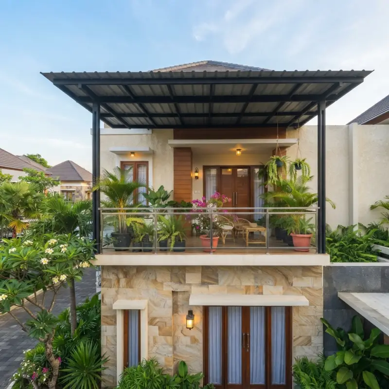 Kanopi Balkon Baja Hollow Atap Spandek Gaya Tropis Modern [4]
