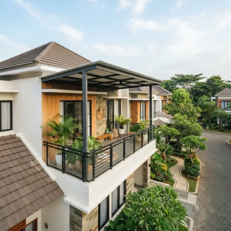 Kanopi Balkon Baja Ringan Atap Gelombang Gaya Tropis Modern [3]