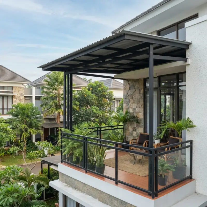 Kanopi Balkon Besi Hollow Finishing Powder Coat Atap Gelombang [2]