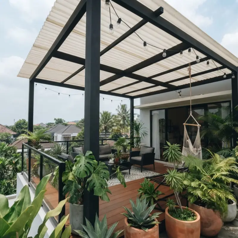Kanopi Balkon Rangka Besi Atap Kain Pleats Modern [2]