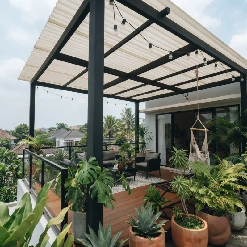Kanopi Balkon Rangka Besi Atap Kain Pleats Modern [4]