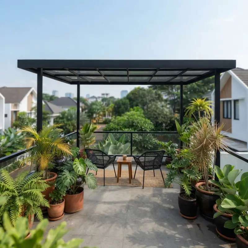 Kanopi Balkon Rangka Besi Hollow Atap Polycarbonate [2]