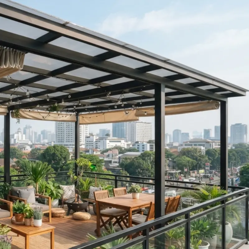 Kanopi Balkon Rooftop Rangka Besi Hollow Atap Polycarbonate & Kain [3]