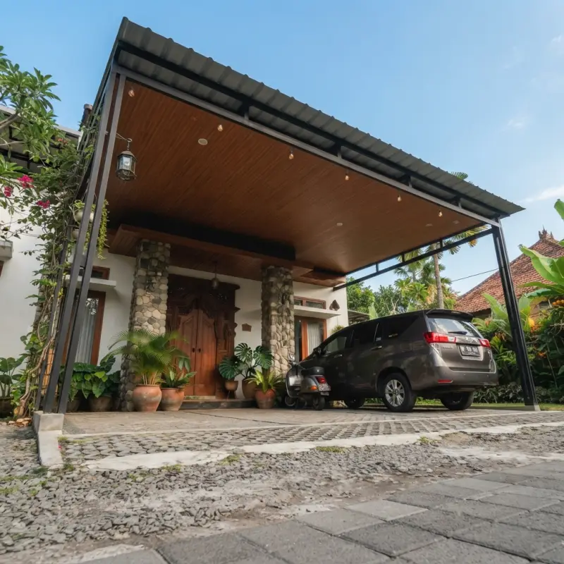 Kanopi Carport Baja Hollow Plafon Kayu Gaya Tropis [2]