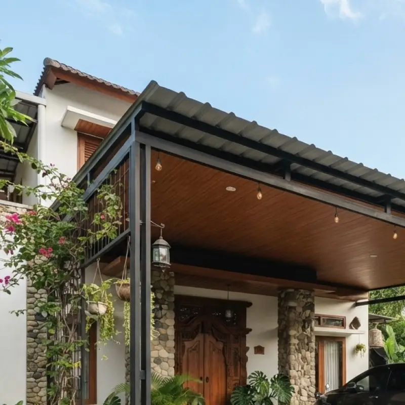 Kanopi Carport Baja Hollow Plafon Kayu Gaya Tropis [4]