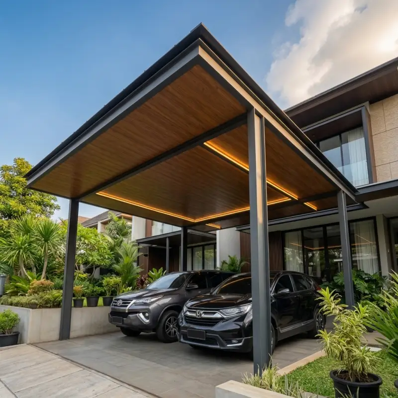 Kanopi Carport Besi Hollow Atap WPC 2 Mobil [2]