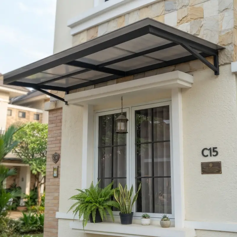 Kanopi Jendela Besi Hollow Atap Polycarbonate coat hitam [3]