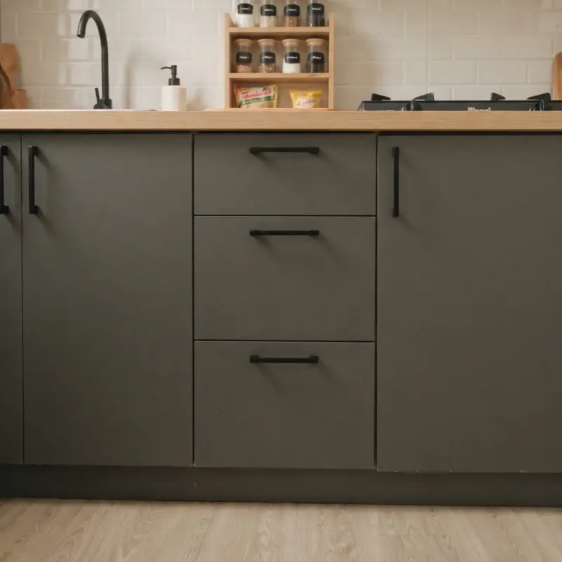 Kitchen Cabinet Bawah dengan Rak Dinding Terbuka Gaya Japandi [3]