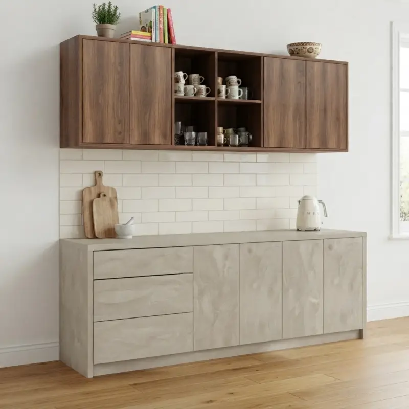 Kitchen Cabinet Dua Tone dengan Laci dan Rak Terbuka [3]