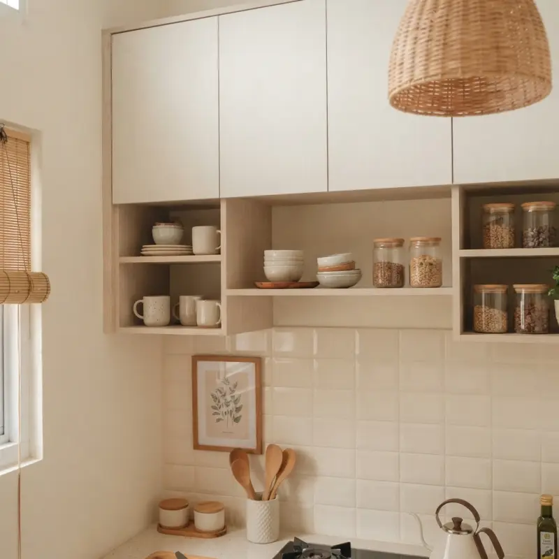 Kitchen Cabinet Minimalis Scandinavian dengan Rak Terbuka [2]
