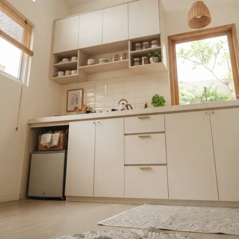 Kitchen Cabinet Minimalis Scandinavian dengan Rak Terbuka [3]