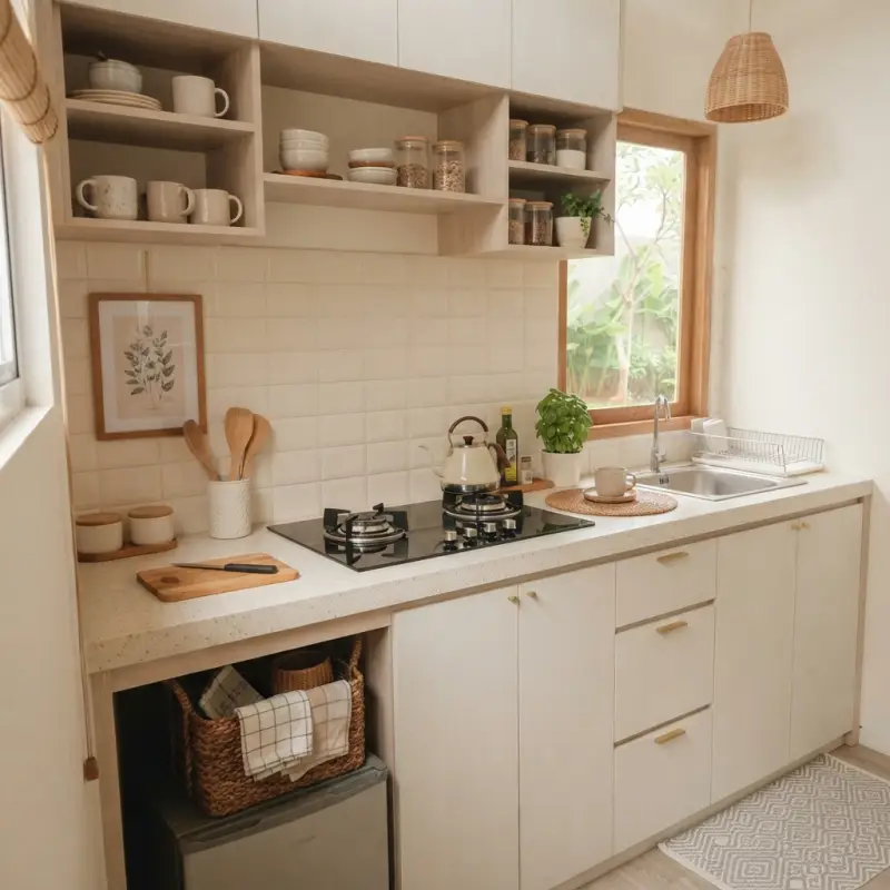Kitchen Cabinet Minimalis Scandinavian dengan Rak Terbuka [4]