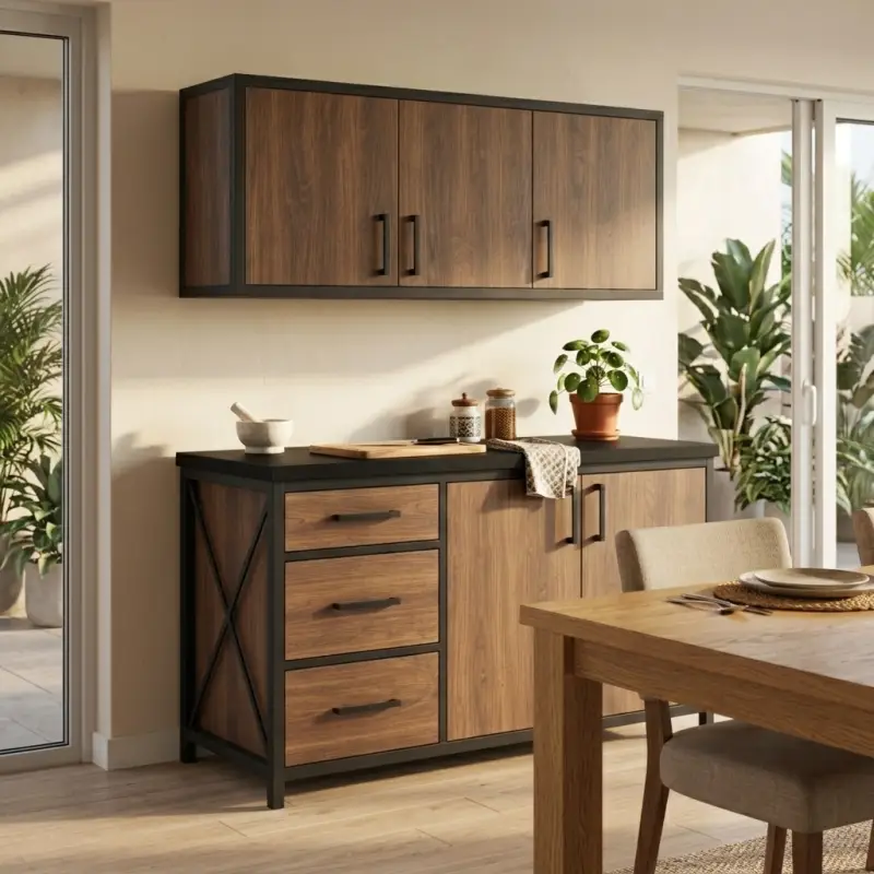 Kitchen Cabinet Set Industrial Besi Kayu dengan Laci dan Pintu [3]
