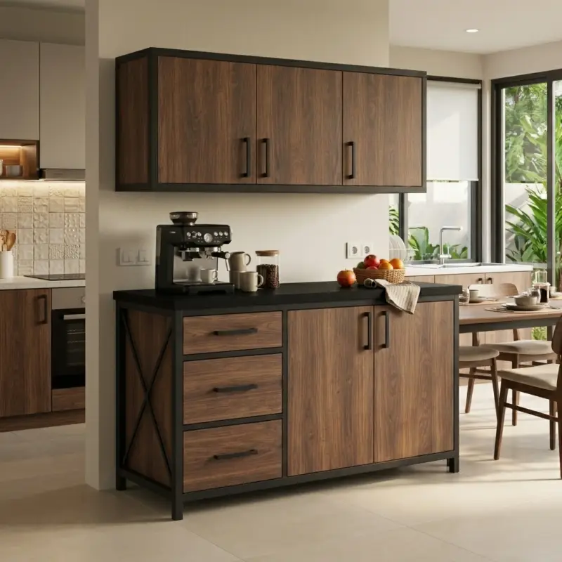 Kitchen Cabinet Set Industrial Besi Kayu dengan Laci dan Pintu [4]