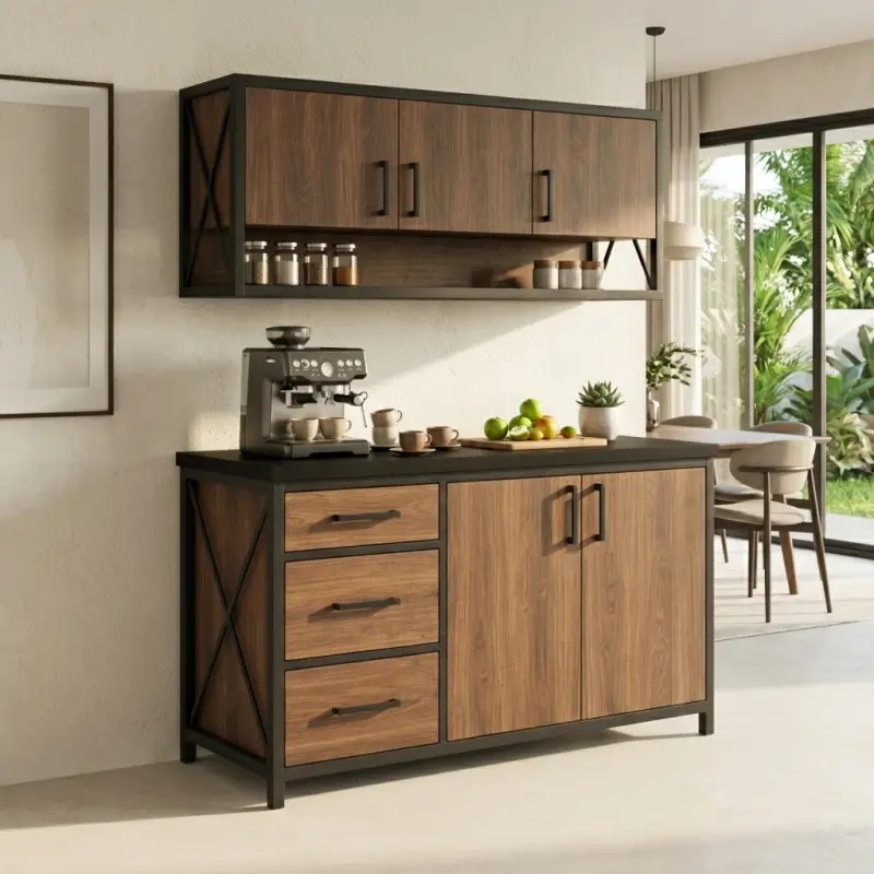 Kitchen Cabinet Set Industrial Besi Kayu dengan Laci dan Pintu [5]