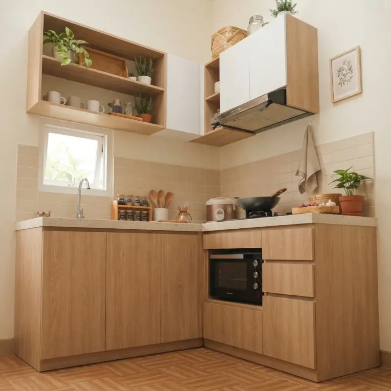 Kitchen Cabinet Set L-Shape Finishing Woodgrain [4]