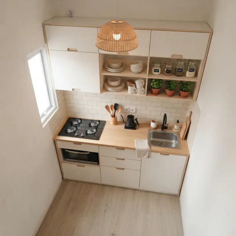 Kitchen Cabinet Set Minimalis Skandinavian dengan Open Shelf [2]