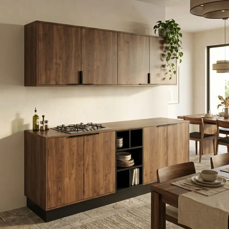 Kitchen Cabinet Set Walnut dengan Open Shelf dan Wall Cabinet [3]