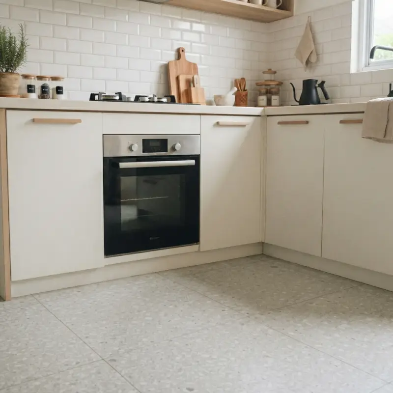 Kitchen Set L-Shape Scandinavian Cream Wood Accent [2]