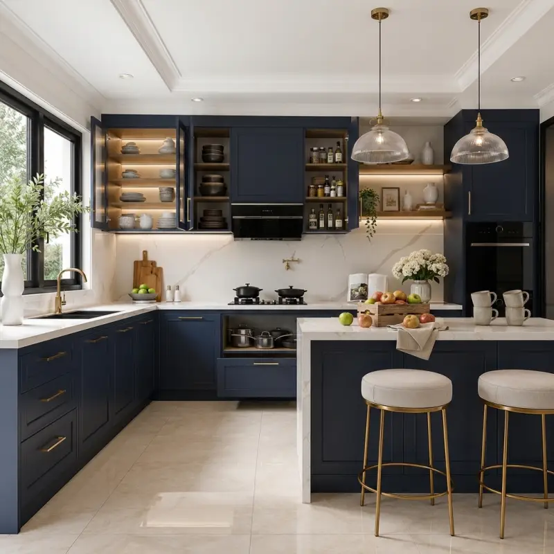 Kitchen Set Navy Shaker dengan Island dan Top Marmer [2]