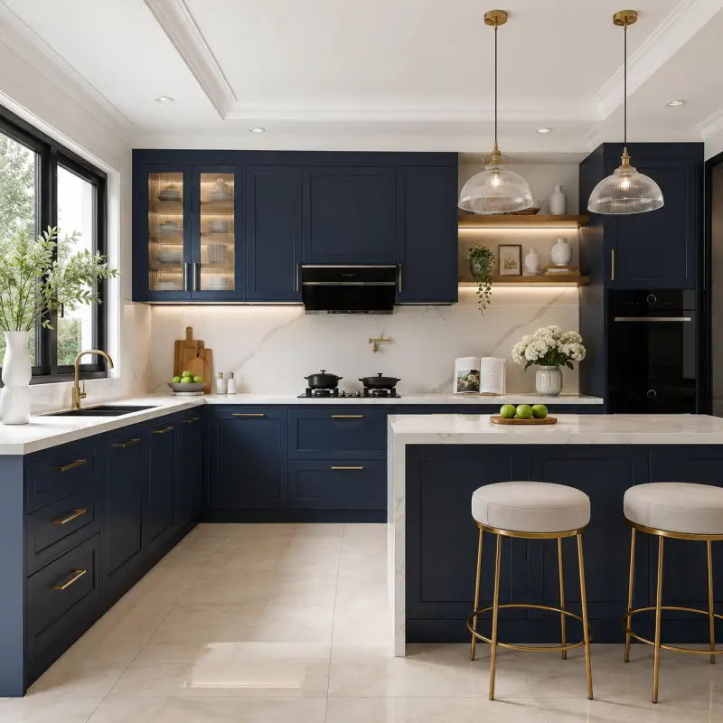 Kitchen Set Navy Shaker dengan Island dan Top Marmer [4]