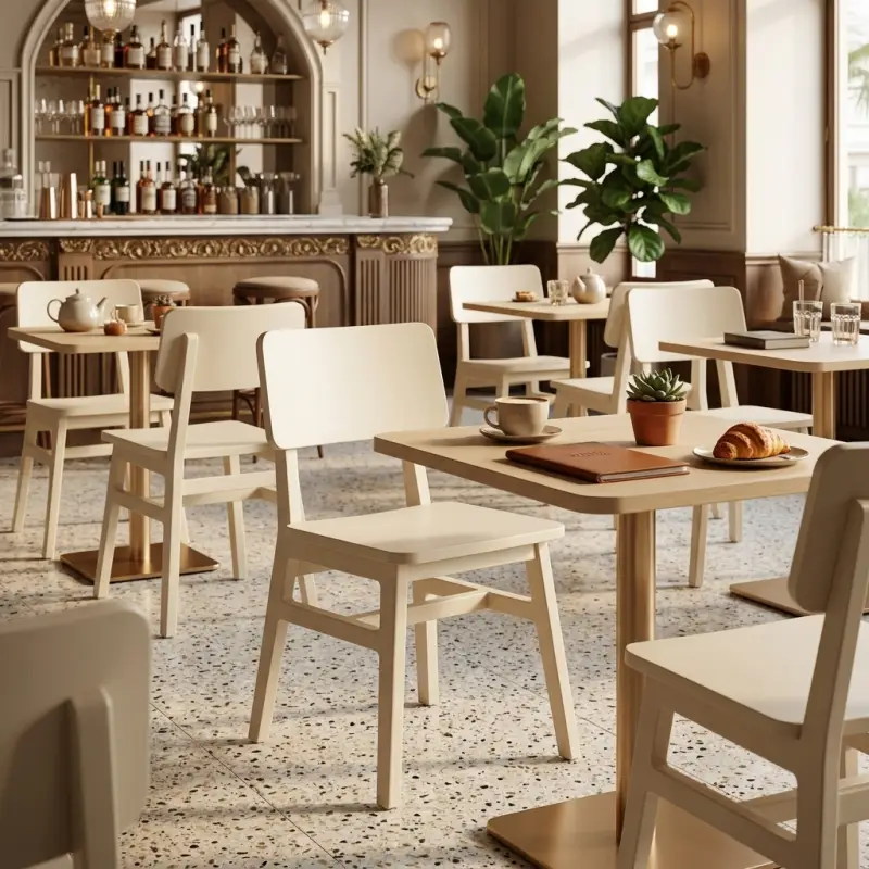 Kursi Cafe Kayu Solid Finishing Putih Krem [2]
