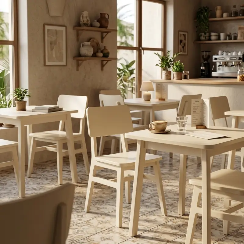 Kursi Cafe Kayu Solid Finishing Putih Krem [6]