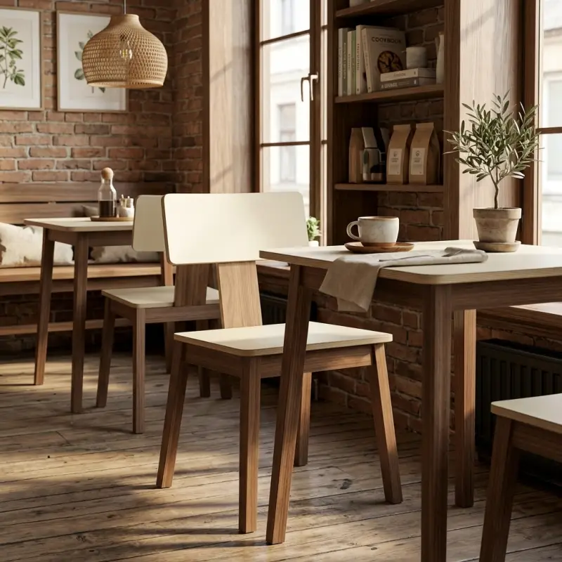 Kursi Cafe Kayu Walnut Sandaran Plywood [2]
