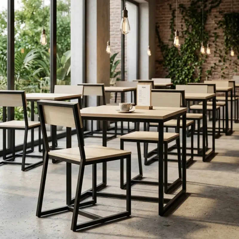 Kursi Cafe Rangka Besi Dudukan Kayu [3]