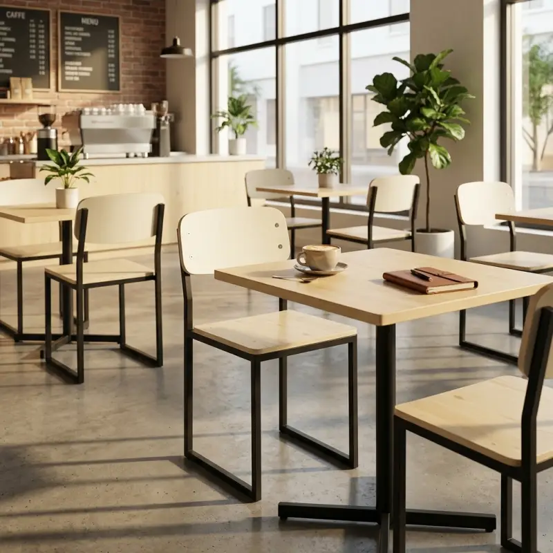 Kursi Cafe Rangka Besi Hollow Dudukan Kayu Natural [3]
