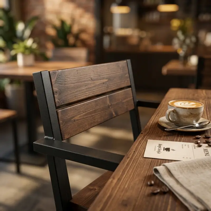 Kursi Cafe Rangka Besi Kayu Industrial Armrest [4]
