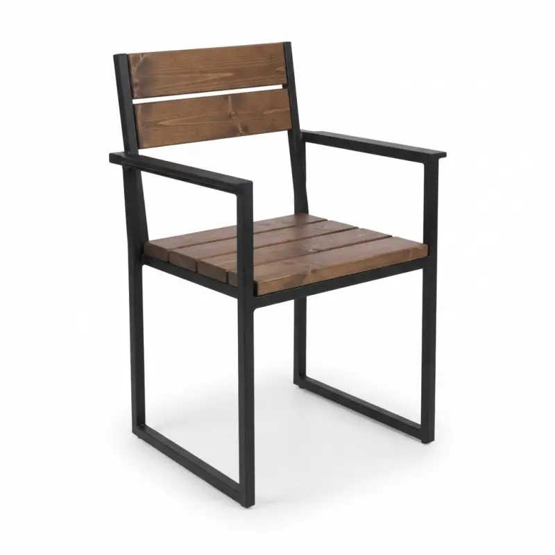 Kursi Cafe Rangka Besi Kayu Industrial Armrest [5]