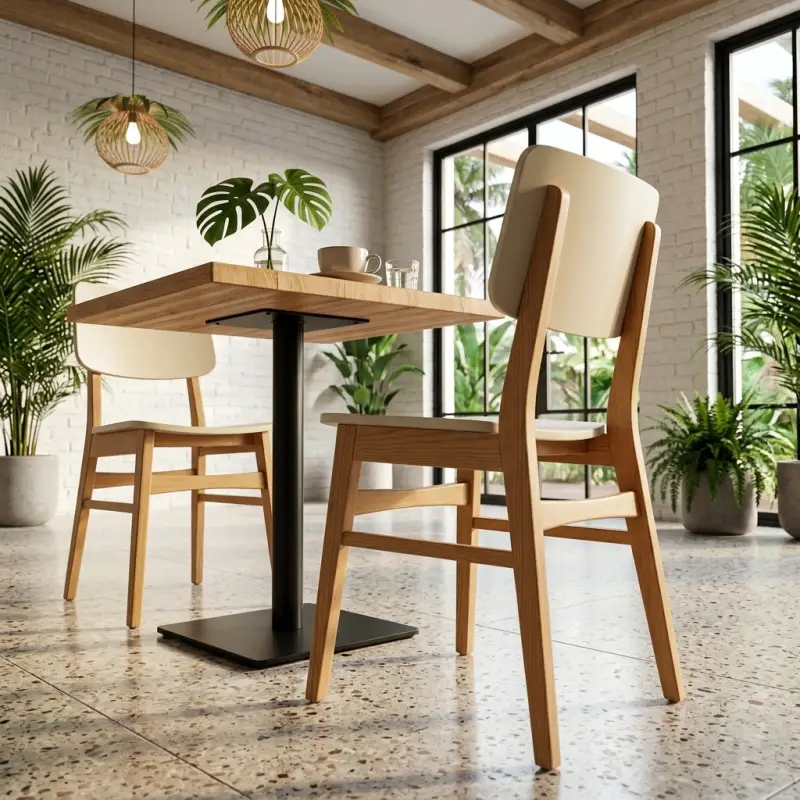 Kursi Makan Kayu Rangka Solid Sandaran Panel — Seri Cafe [3]
