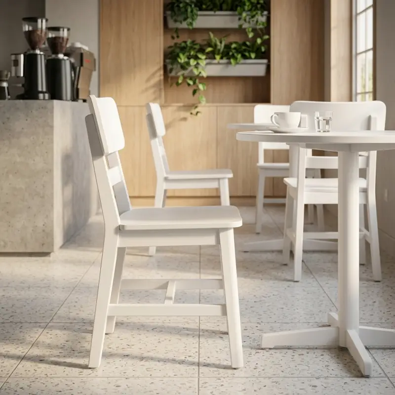 Kursi Makan Kayu Solid Sandaran Slat Finishing Duco Putih [4]